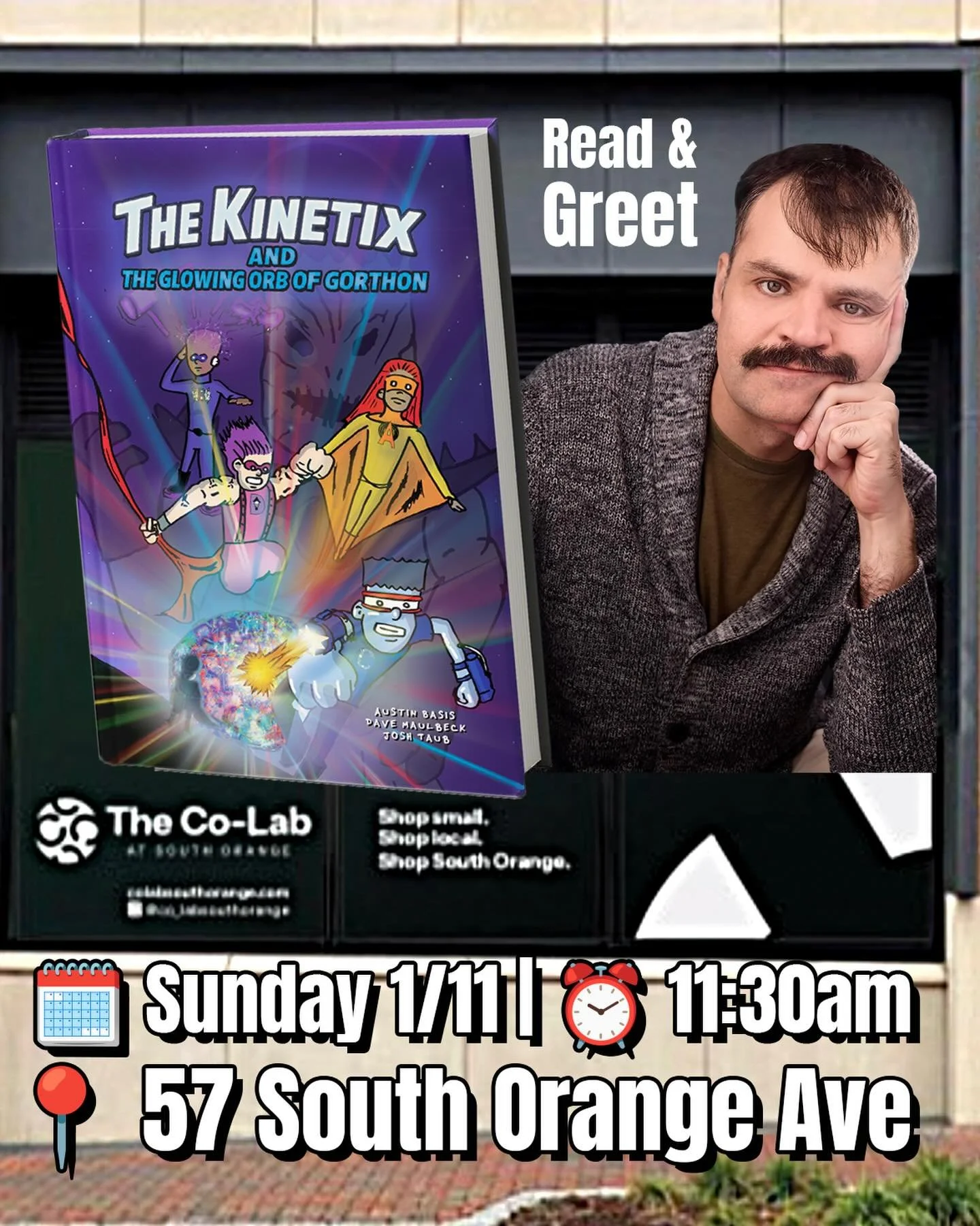 📚✨ SOMA Storytellers at The Co-Lab: Get ready for a thrilling tale! Author/illustrator Dave Maulbeck presents a portion of 'The Kinetix and the Glowing Orb of Gorthon'! 🗓 Sunday 1/11, ⏰ 11:30 AM at 57 South Orange Ave. Fun for kids, tweens &amp; su