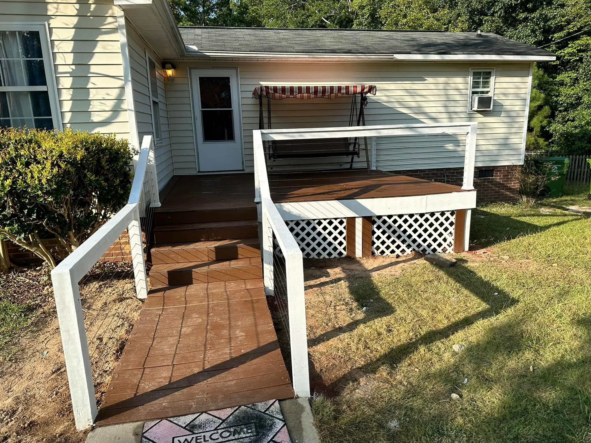 Before and After!

Had a lot of fun with my recent project, this is the first time I&rsquo;ve completely built a deck and I&rsquo;m pretty proud of myself, would love to work on your deck or build a new one message me if you would like any work down 
