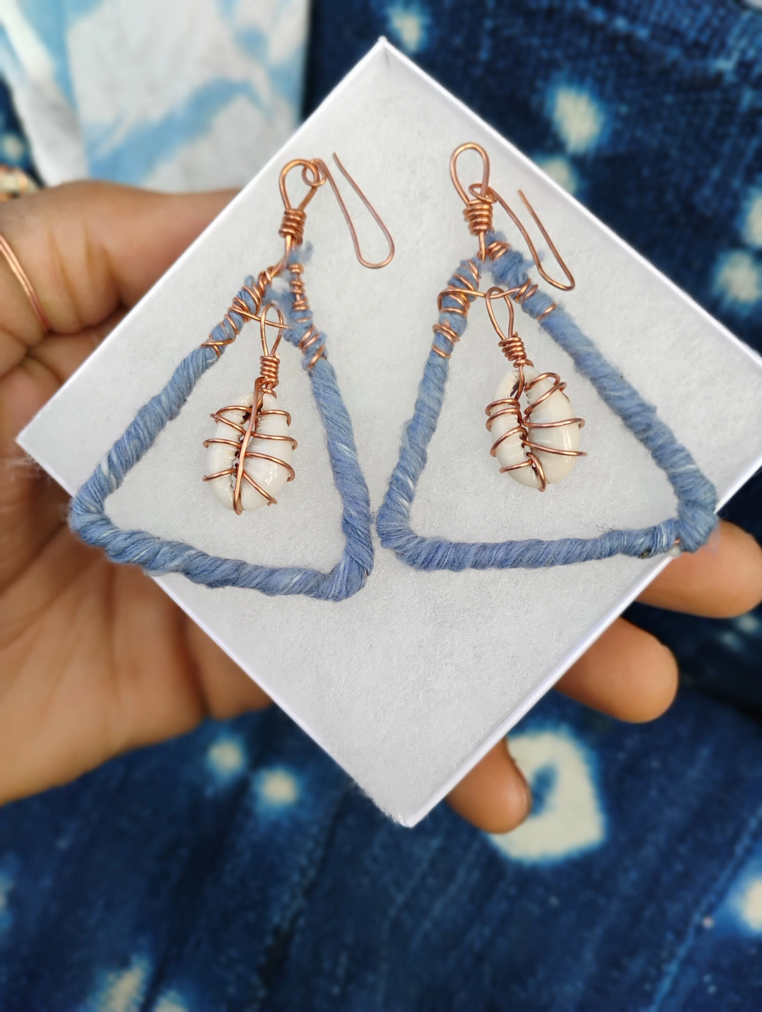 Geechee Blue Cotton/Cowrie Spun Earrings ©