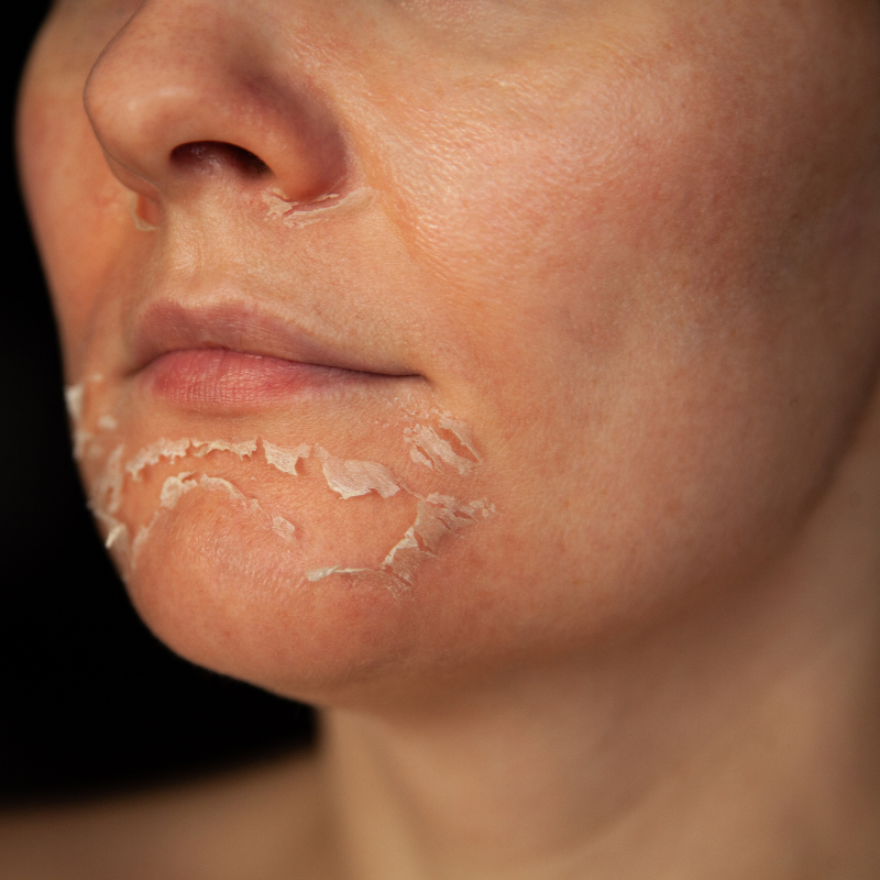 Close-up of a person's face showing dry, peeling skin around the mouth and chin area.