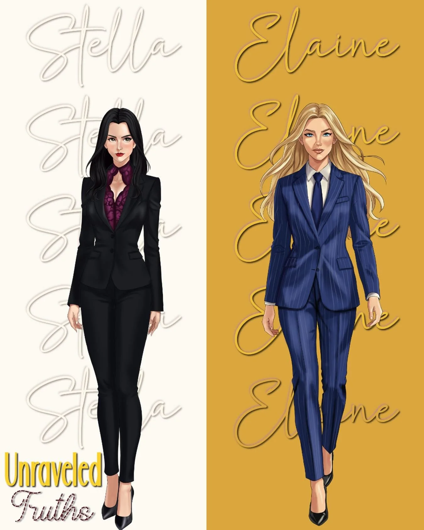 Stella + Elaine

Will the truth set them free&hellip;or cost them everything?

Unraveled Truths coming soon to Amazon is a romance where love, betrayal, and truth refuse to stay buried.

Thank you @feonaartist for making Stella and Elaine come alive 