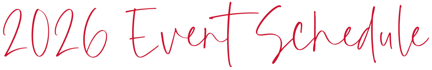 Handwritten text stating '2026 Event Schedule' in red ink on a white background.