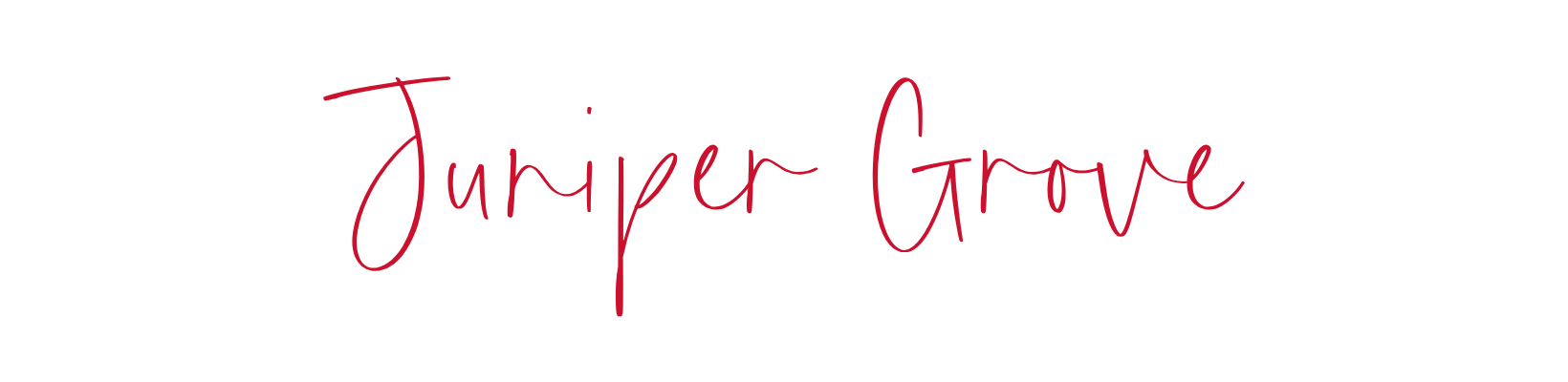 The image features the text 'Juniper Grove' written in a red, handwritten style font on a plain white background.