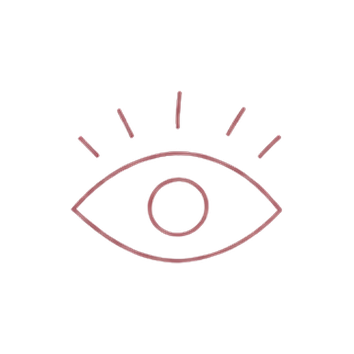 Simple line drawing of an eye with eyelashes and radiating lines, in a neon style.