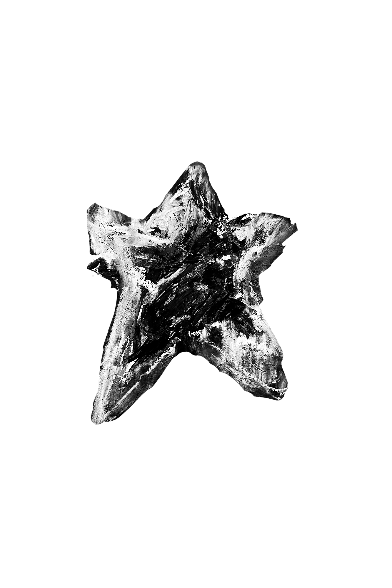 Black and white artistic painting of a star with a textured surface