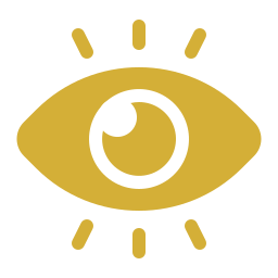 An eye icon with a gold outline and rays around it