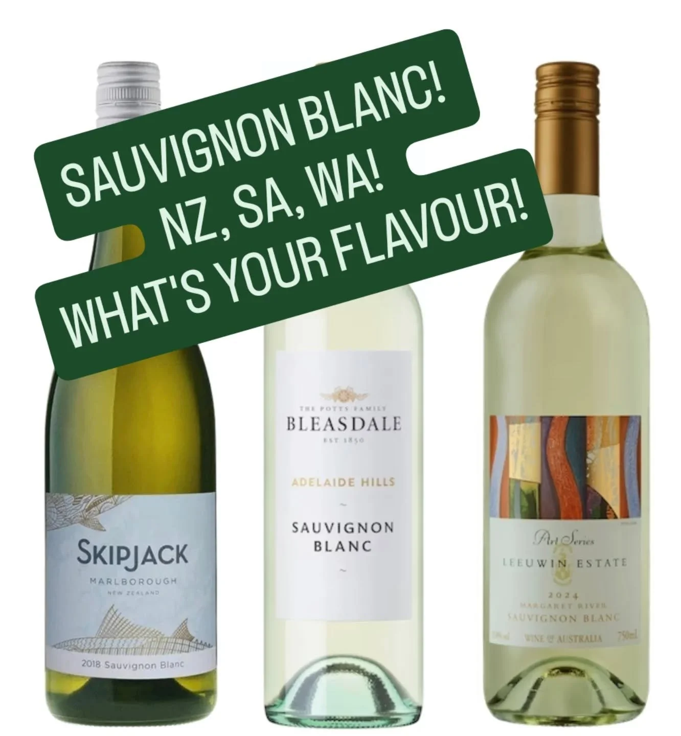 Continuing with Sauvignon Blanc this weekend, try our mixed region pack, the best of NZ, SA, WA. What's your favourite @bleasdalevineyards @leeuwinestate 
.
.
#theforestvine #sauvignonblanc #packwine #forestville
#frenchsforest