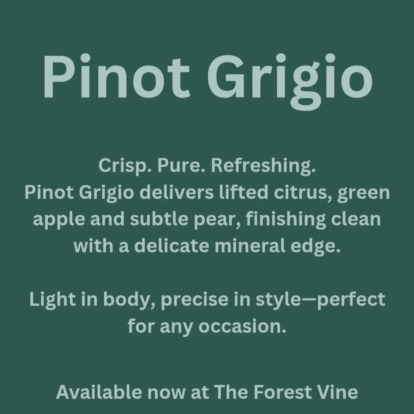 Explore the different expressions of Pinot Grigio. 
In stock now
.
.
#theforestvine #pinotgrigio #pinotgris #whitewine #deliveredtoyourdoor