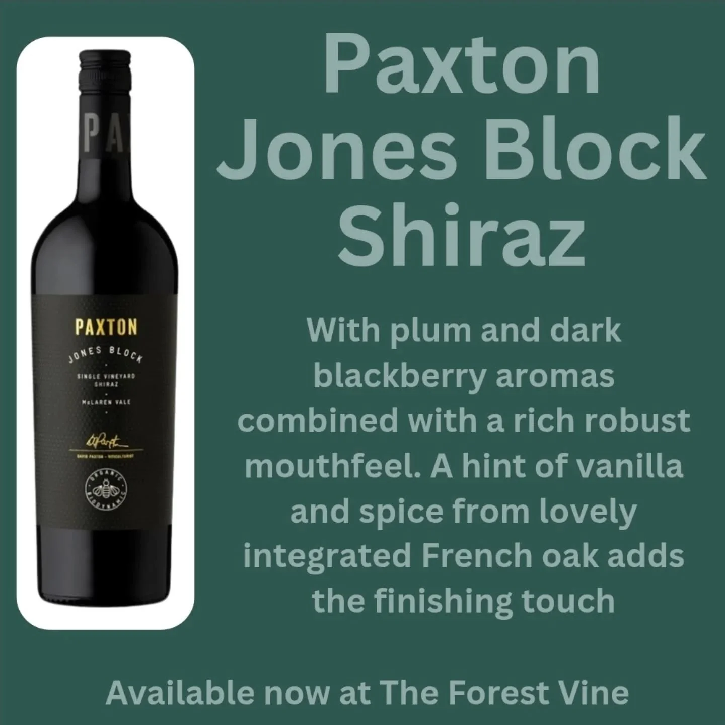 A great match with your Easter meal! Even better with your dark chocolate Easter eggs! @paxton.wines
.
.
#theforestvine #mclarenvale #shiraz #paxton #deliveredtoyourdoor