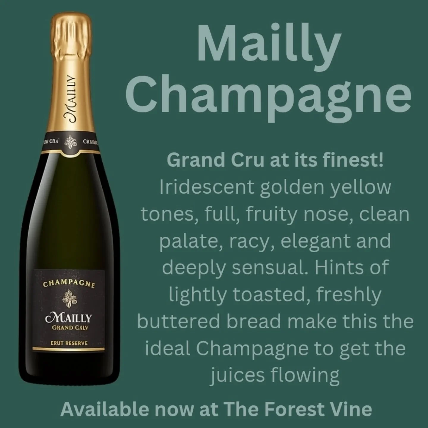 This will get the juices flowing! @champagne_mailly Grand Cru doesn't need a reason to celebrate! This is your go to champagne! Available now! Get one for mum!
.
.
#theforestvine #champagne #grandcru #France #popabottle
