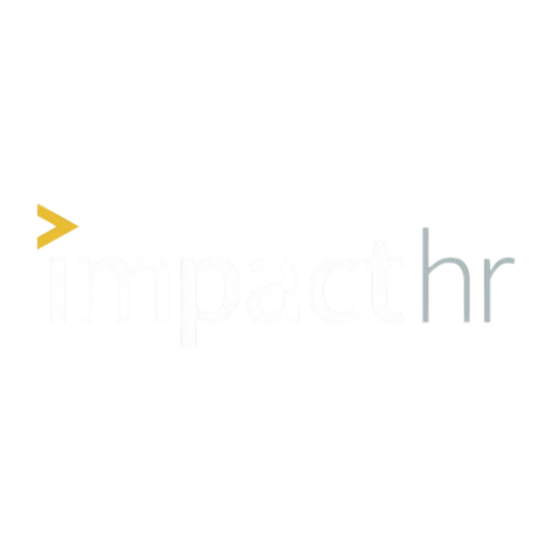 Logo with the words '> impact hr' in white and gray text on a black background.