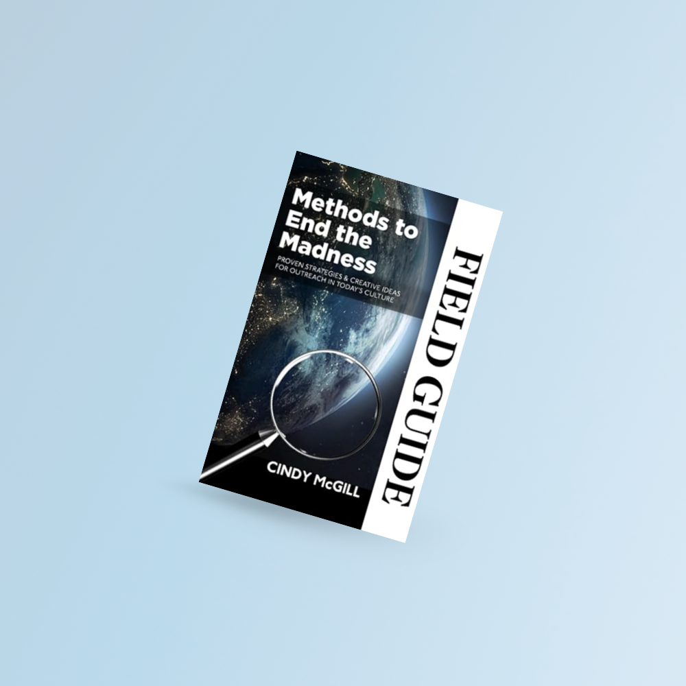 Book titled 'Fields of Guidance' by Cindy McGill, with cover image of Earth seen from space and a magnifying glass