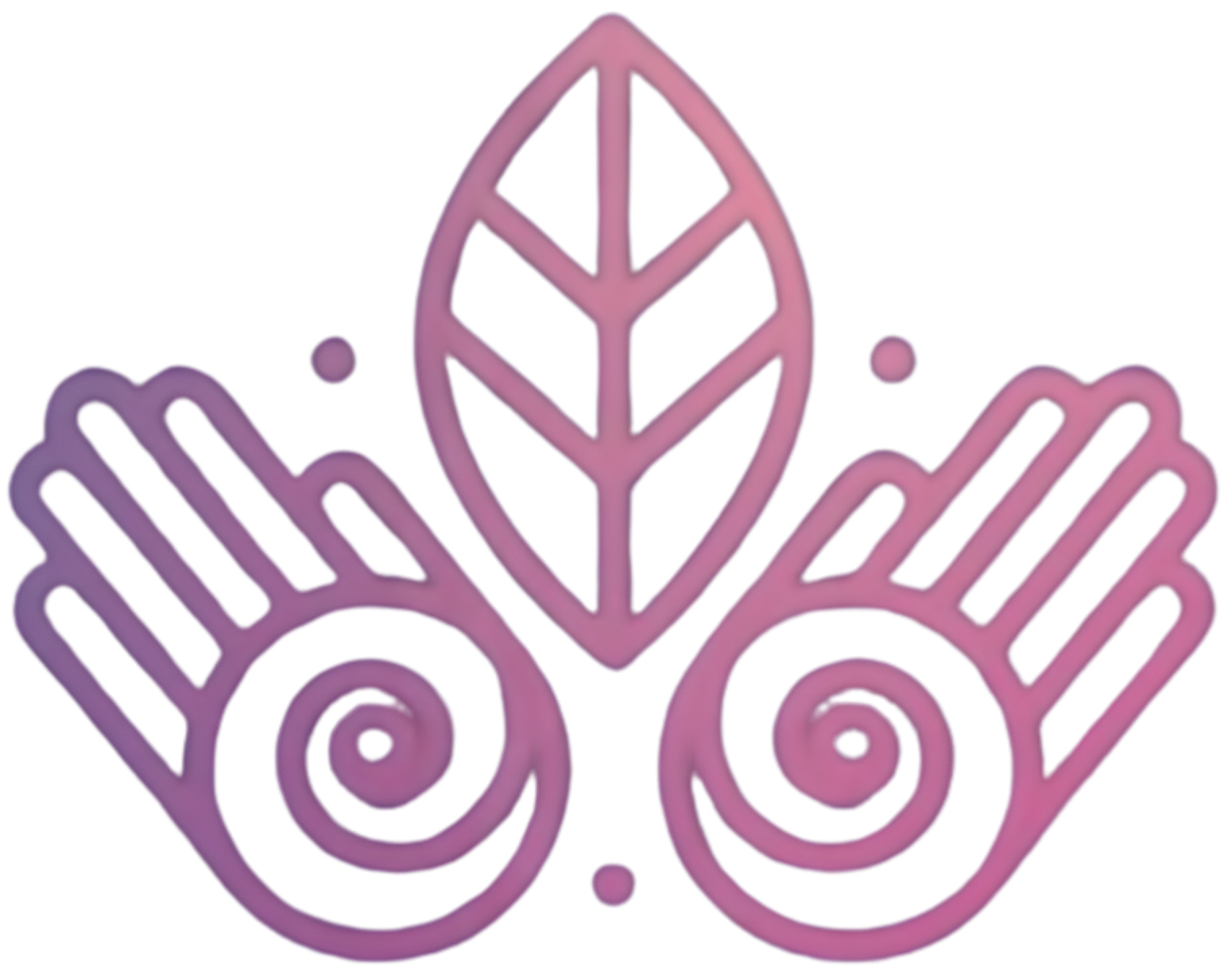 Stylized illustration of lavender-colored hands holding a lavender leaf with a geometric pattern in the center.