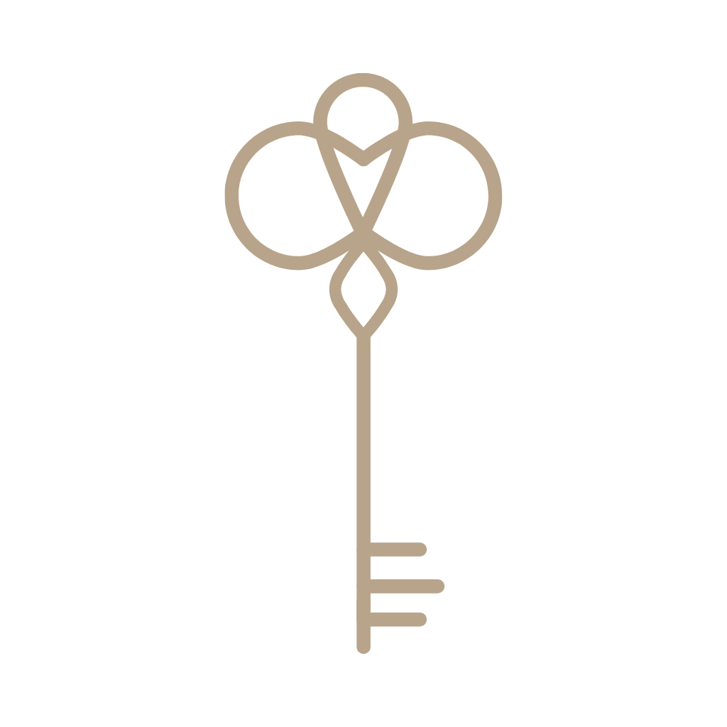 Minimalist illustration of a key with a floral design at the top.