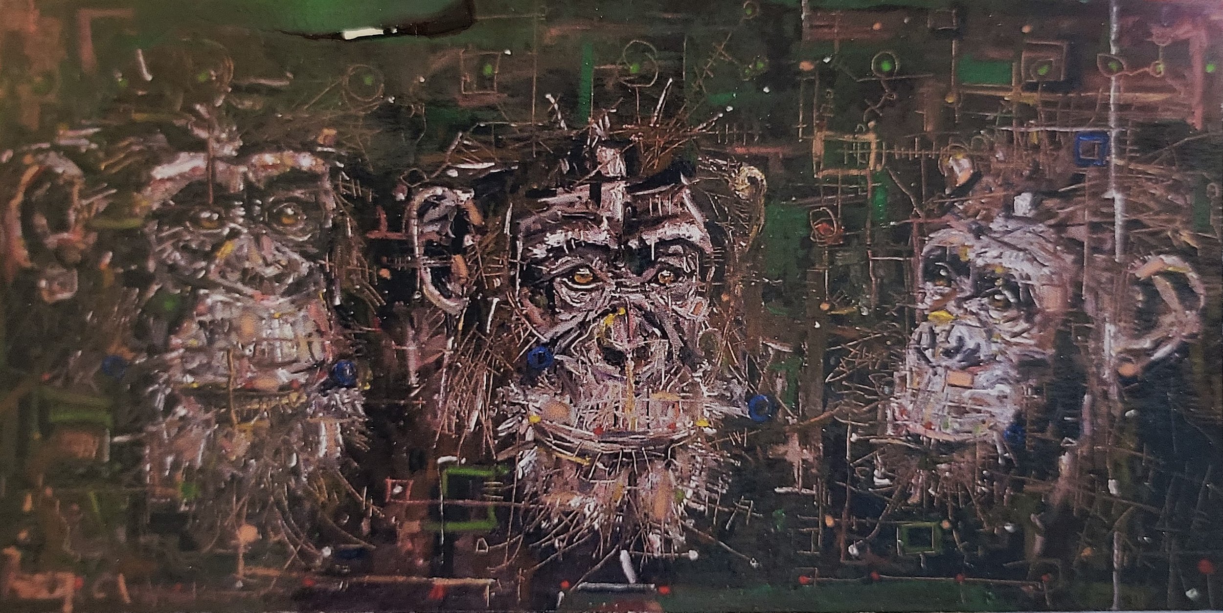 Three Chimps, oil  (36" x 18")