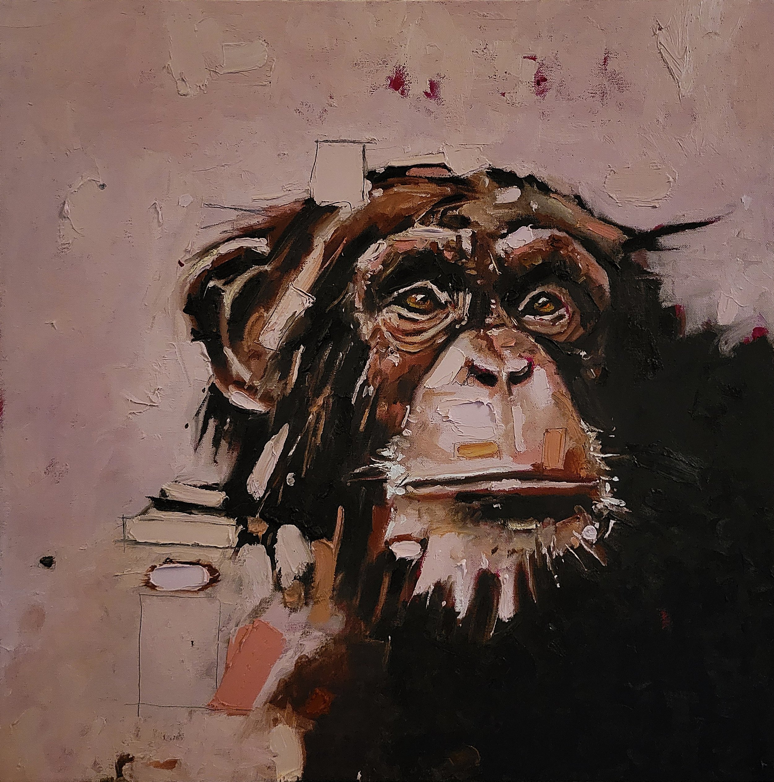 Pink Chimp, oil (24" x 24")