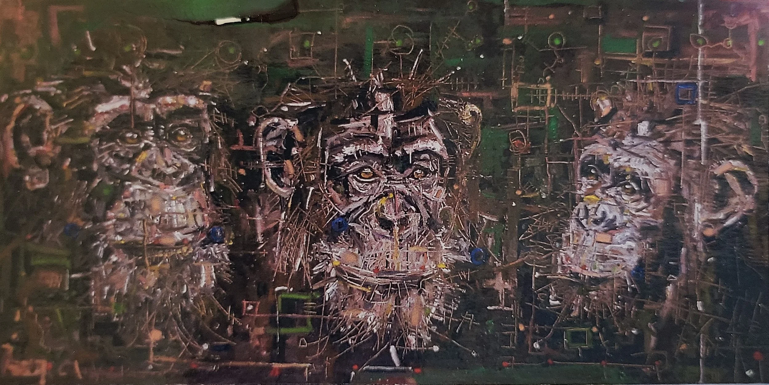 Three Chimps, oil  (36" x 18")