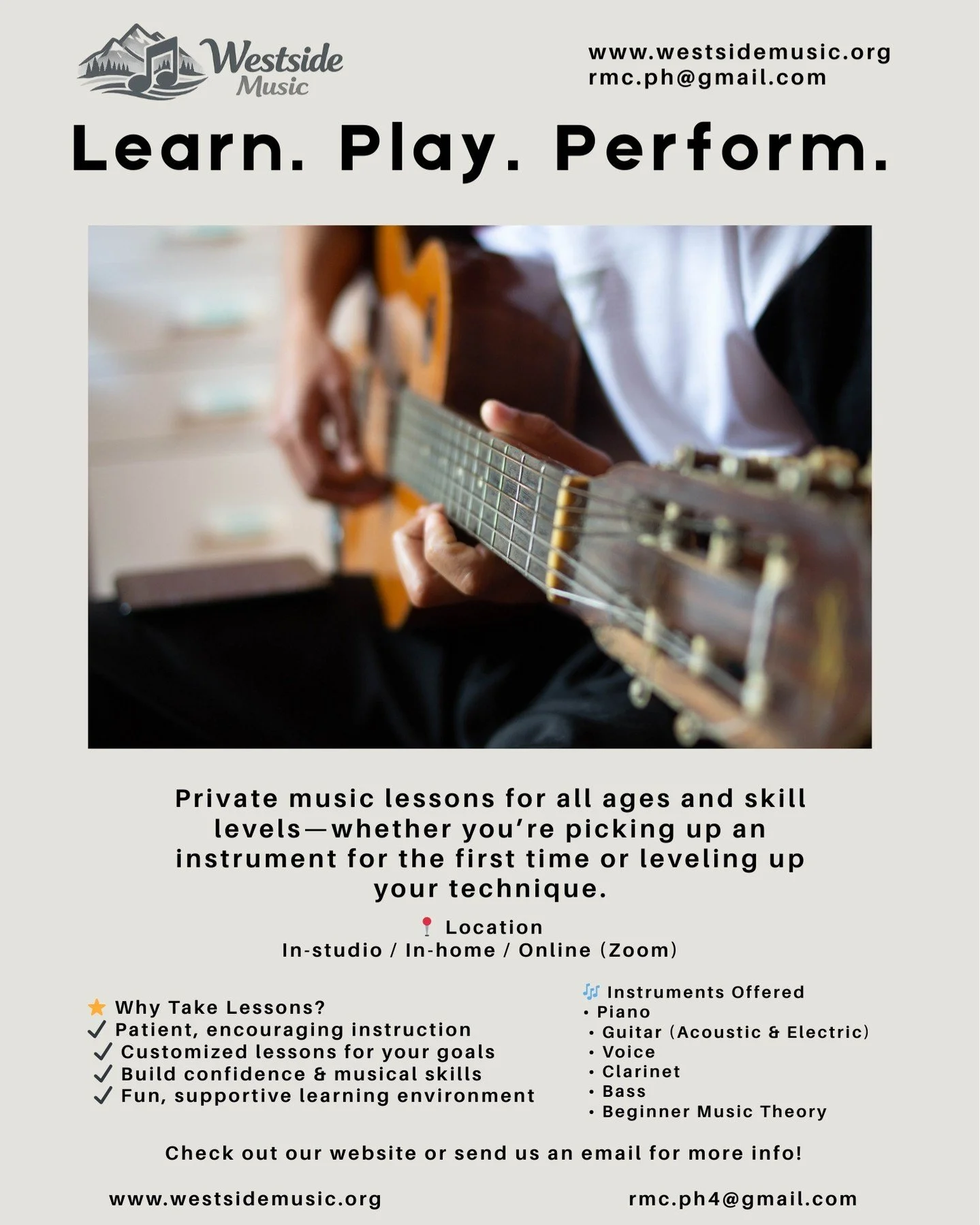 Westside Music is your one-stop shop to learn guitar, bass, piano, or clarinet in Missoula! check out our website or send us a DM to get started today!