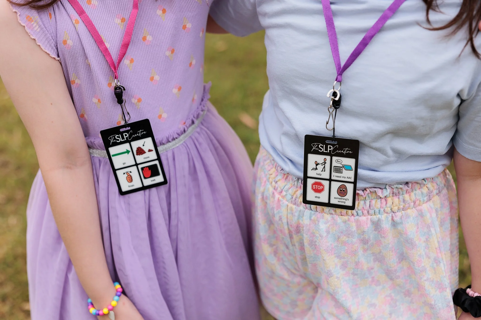 Close up of communication lanyard cards
