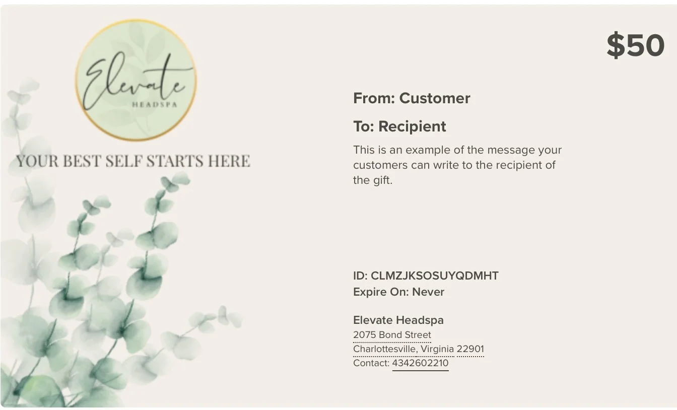 Gift card for Elevate Headspa