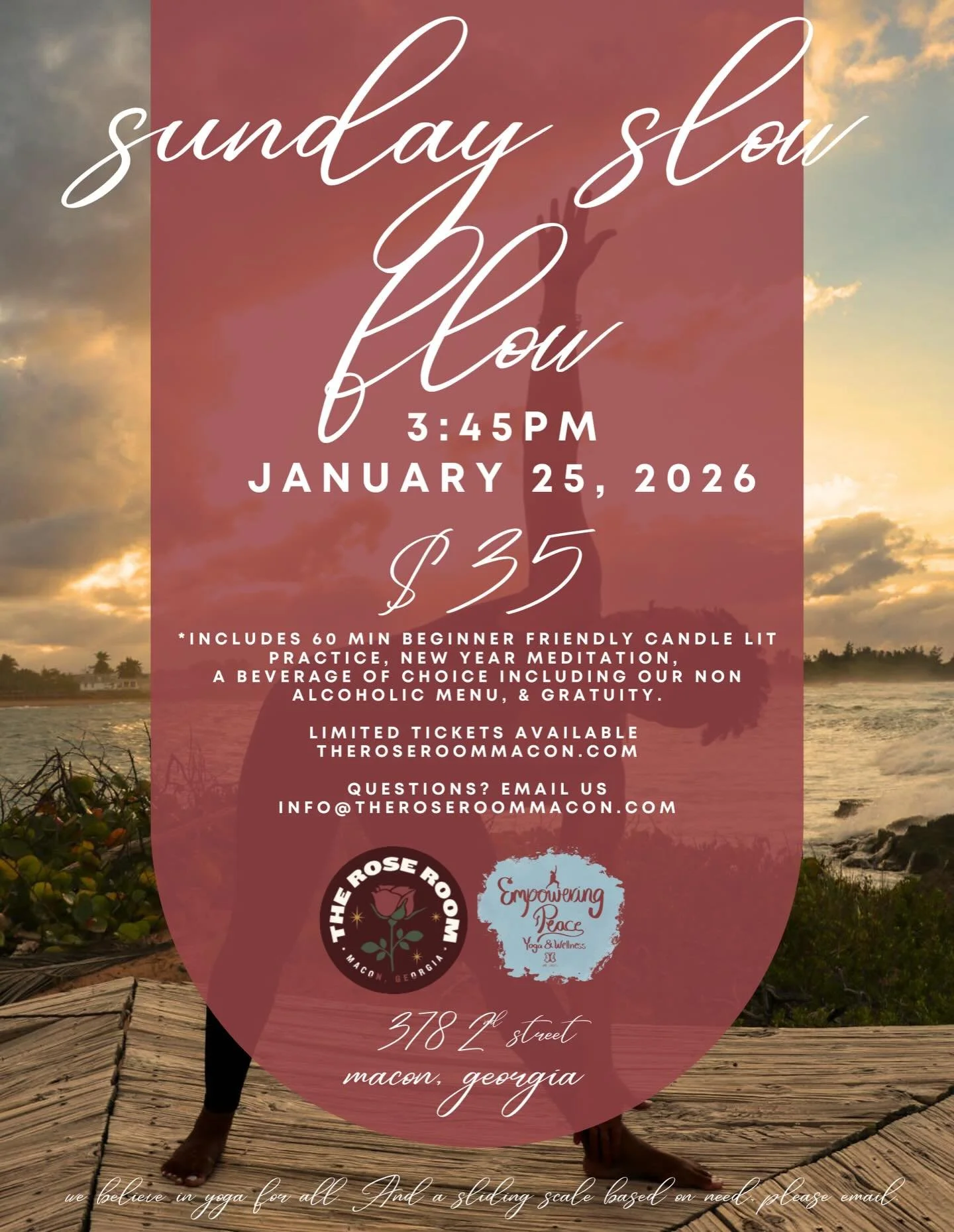✨Sunday Slow Flow✨
January 25, 2026 from 3:45-5:00pm. Looking to end your month with clarity and balance? Want to vibe and listen to good music while you move to get present? Join us for our first Sunday Slow Flow session of 2026. 

✨a relaxing, cozy