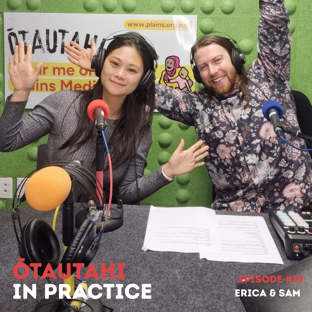 Erica and Sam pose for the camera in the recording studio