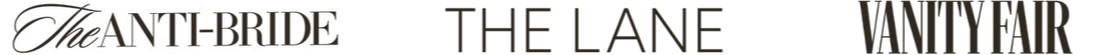 Close-up of the names of fashion magazines: The Anti-Bride, The Lane, Vanity Fair