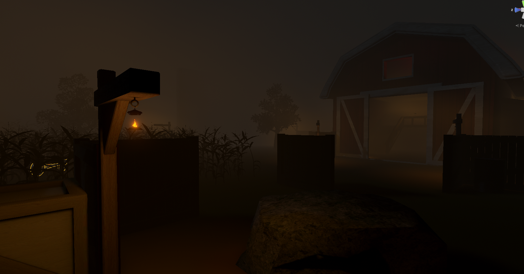 I made the barn, lanterns and I did all the post processing, light baking and volumetric fog