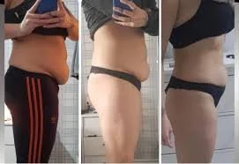 Progress photos of a person's abdomen and waist, showing weight loss or body transformation over time.