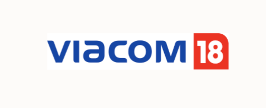 Viacom 18 logo in blue and red text on a white background.