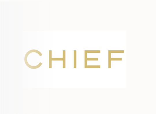 The word 'CHIEF' written in gold letters on a white background.