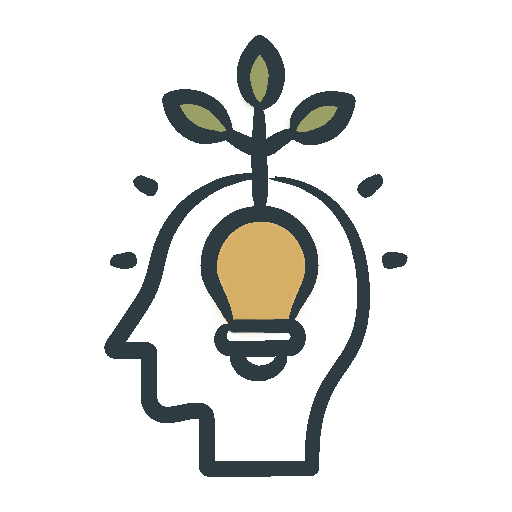 Outline of a human head with a lightbulb inside and a plant growing from the top.