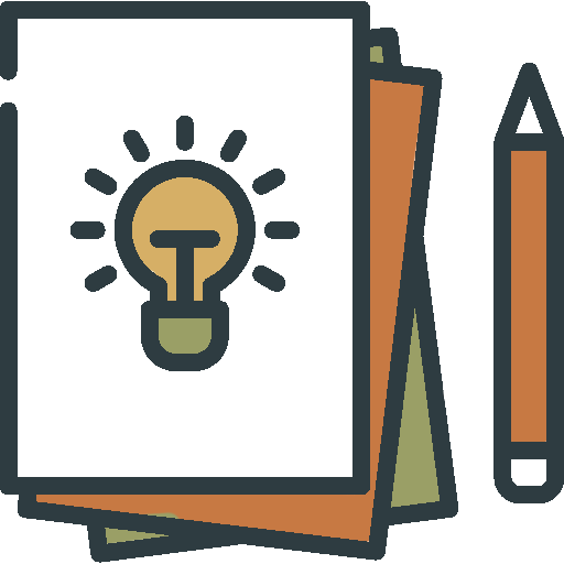 A stack of notebooks or folders with a lightbulb icon on the front, symbolizing ideas or creativity.