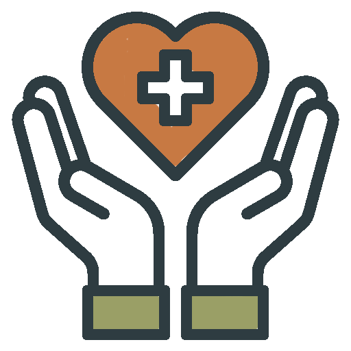 Two hands holding a heart with a medical cross inside.