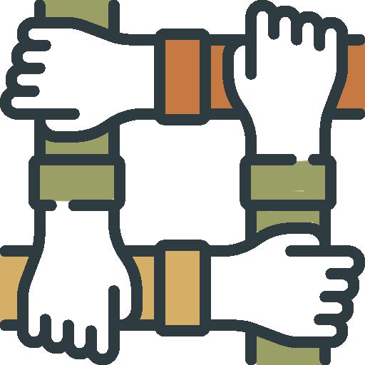 Four hands stacked on top of each other, representing teamwork or unity.