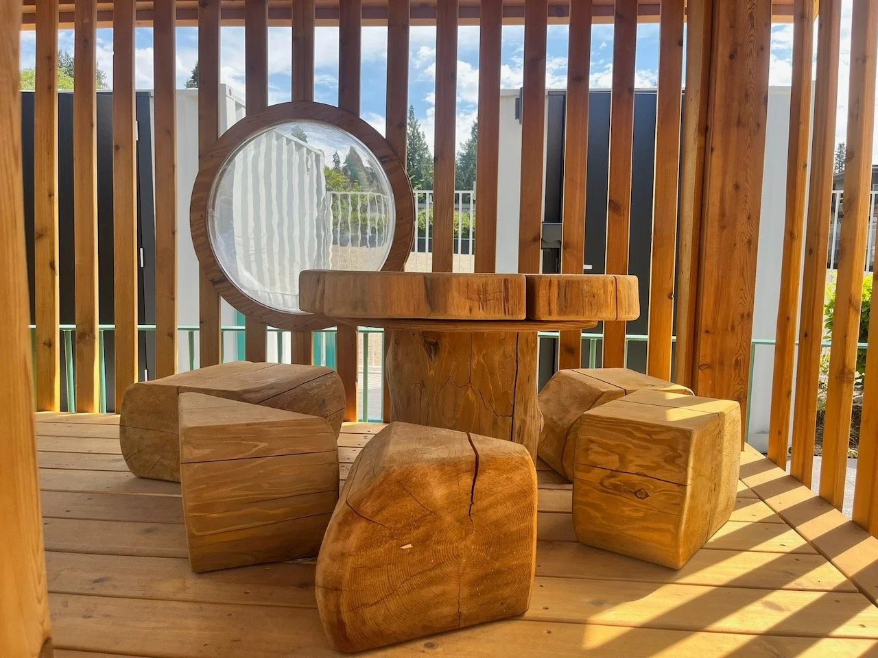 Oversized wooden children's picnic table at the West Van ECEC.