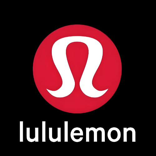 Lululemon logo with a red circle and white stylized 'A' symbol, and the brand name 'lululemon' in white text below.
