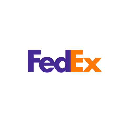 FedEx logo with purple and orange colors.