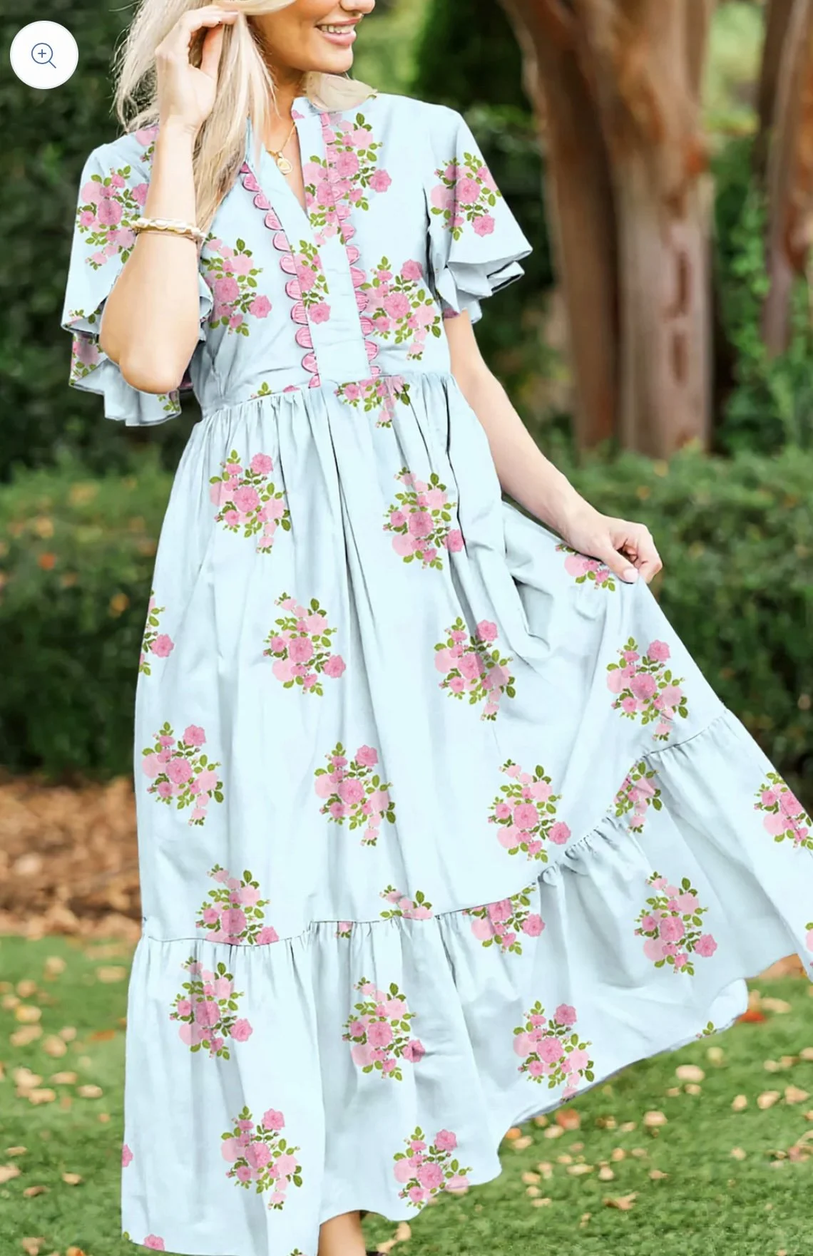 Blue Notched Floral Maxi Dress