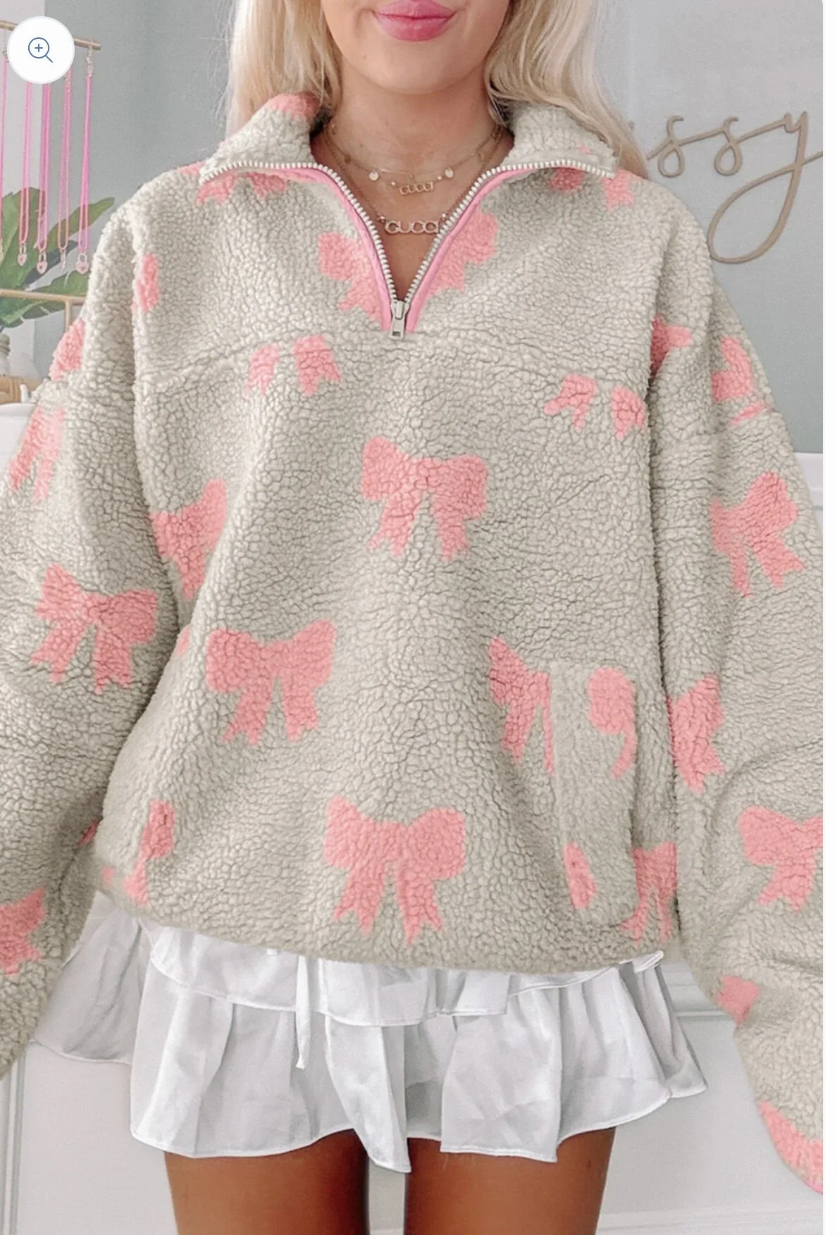 Grey Bow Sherpa Sweatshirt