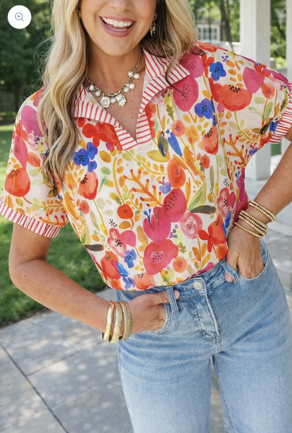 Rose Striped Floral Blouse