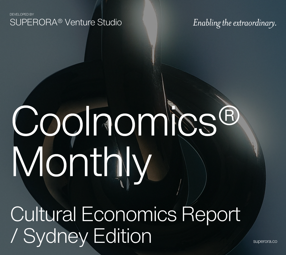 Coolnomics Monthly cover for Cultural Economics Report, Sydney Edition by Superora Venture Studio.