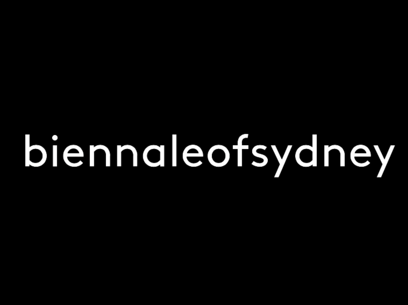 White text 'biennaleofsydney' on a black background.