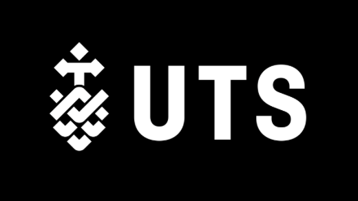 UTS logo with abstract geometric design on black background.