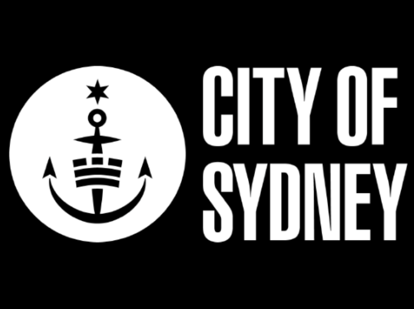 City of Sydney logo with anchor emblem and text on black background.