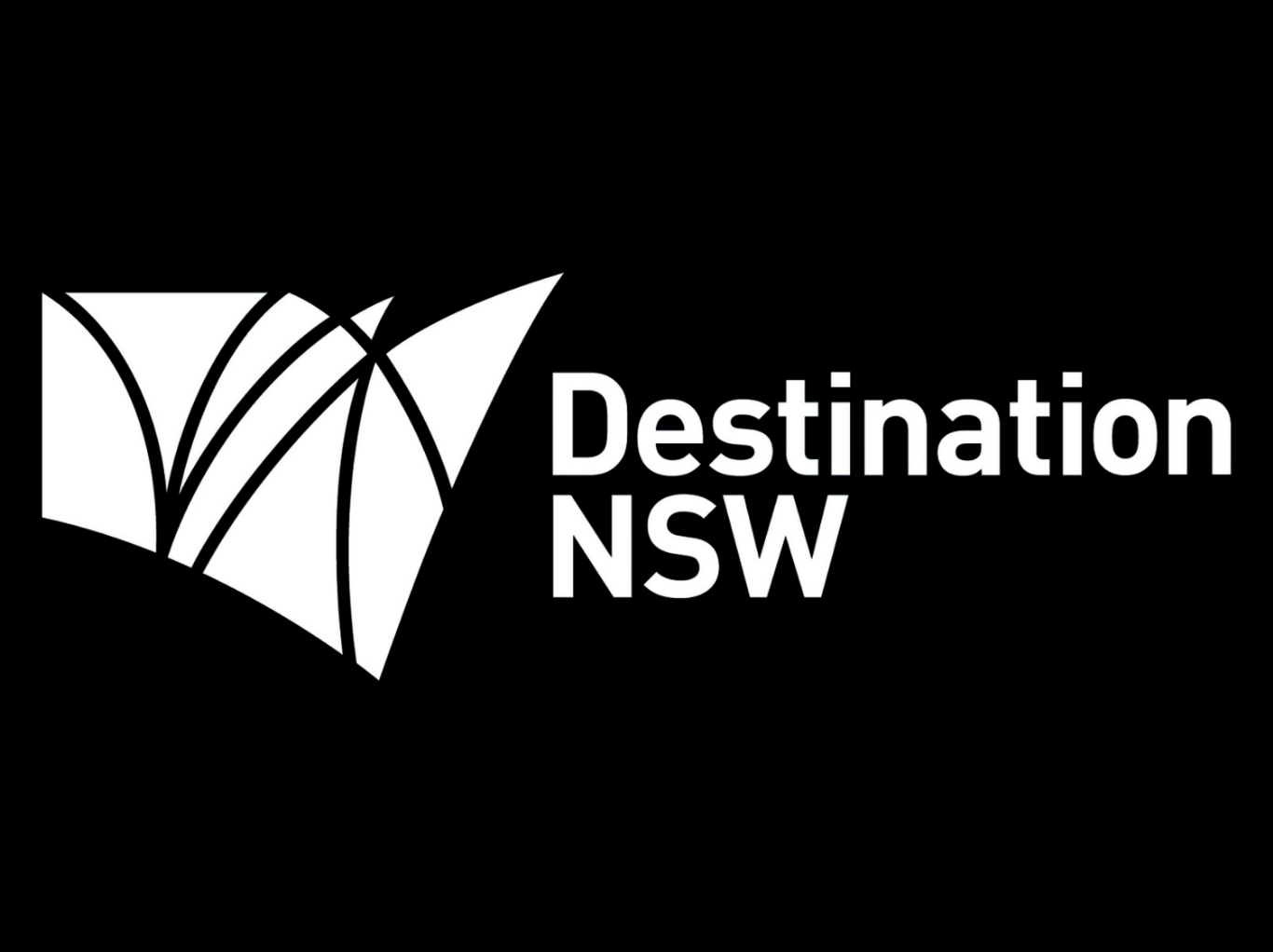 Logo of Destination NSW featuring a stylized sail shape and text on a black background.