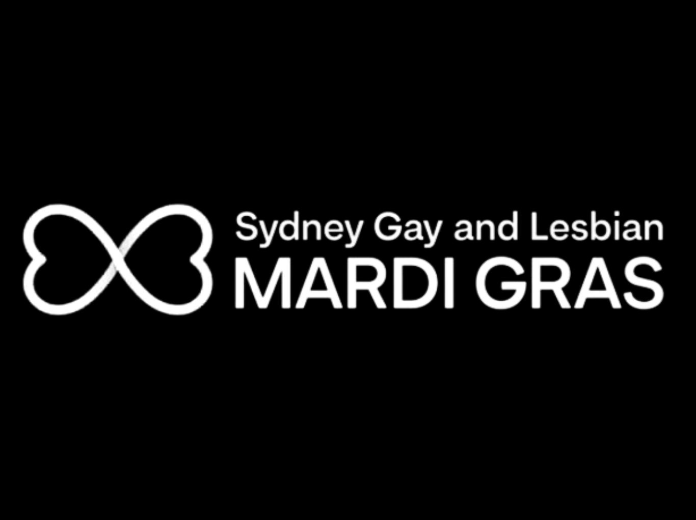 Logo of Sydney Gay and Lesbian Mardi Gras with an infinity heart symbol.