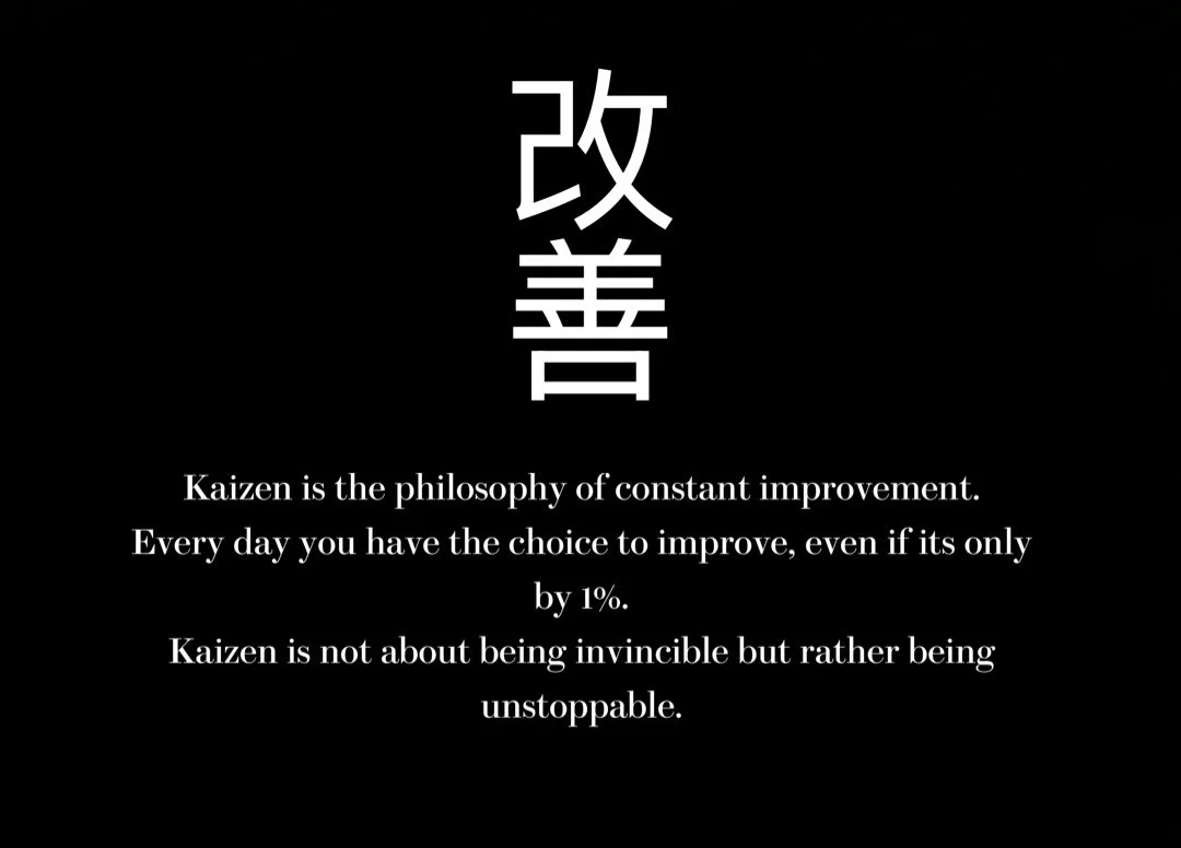 Kaizen definition related to self improvement. Motivational quote and fitness, health, life goals.