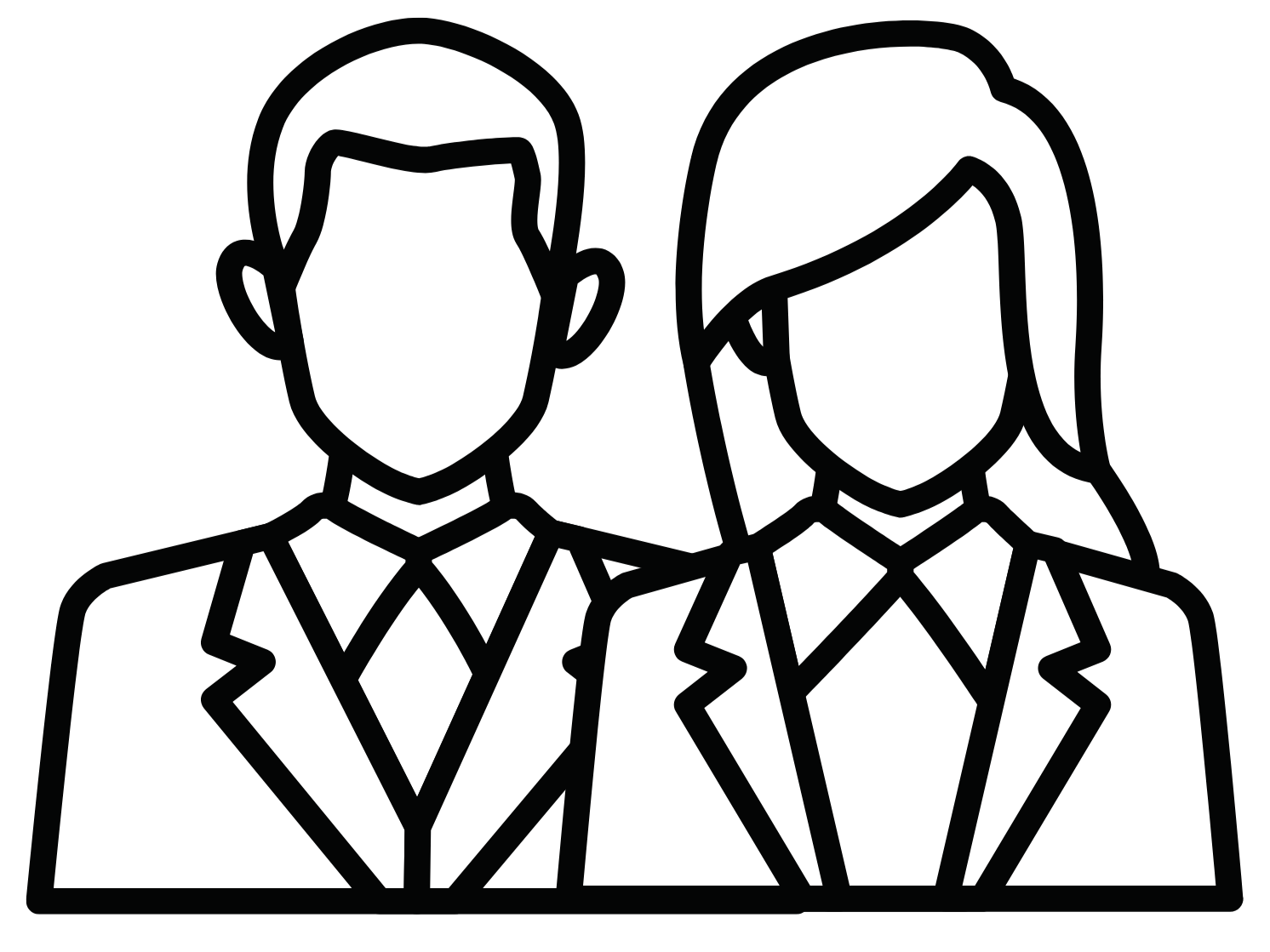 Line drawing of a man and woman, both wearing business suits.