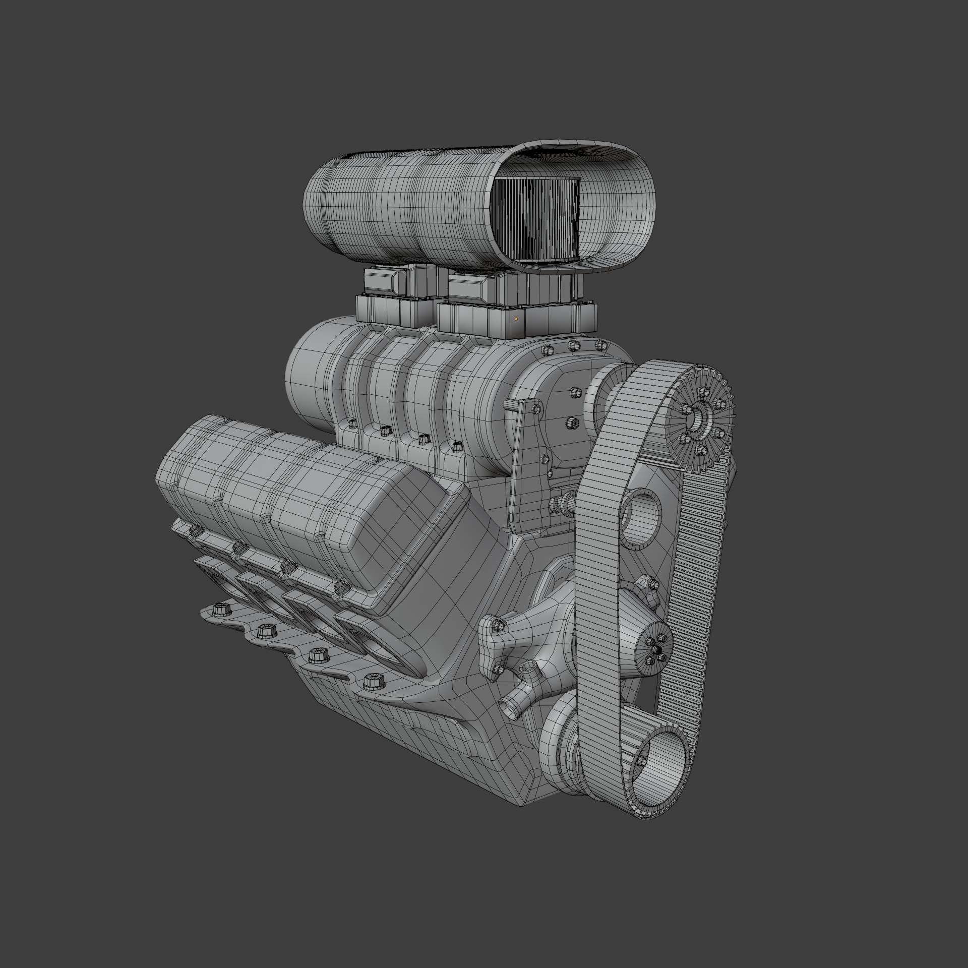 V8 Engine Wireframed